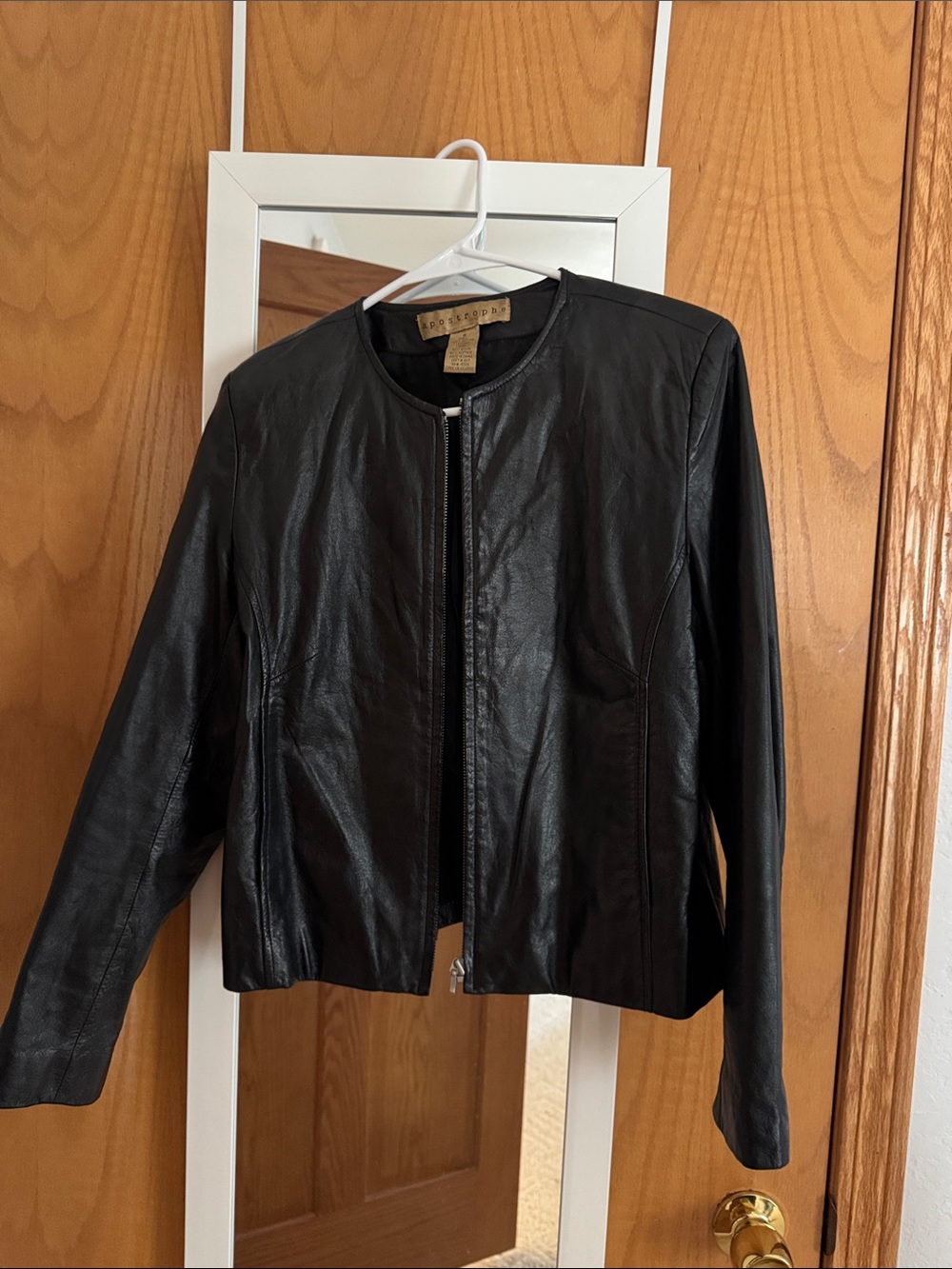Apostrophe Vintage Black Leather Zip-Front Jacket